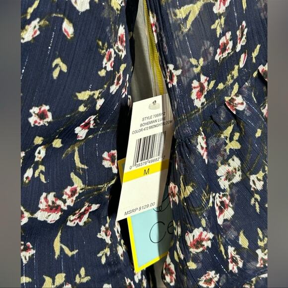 CeCe Luxe Floral Bohemian Ruffle Dress Midnight Bloom NWT Size M - Picture 12 of 14